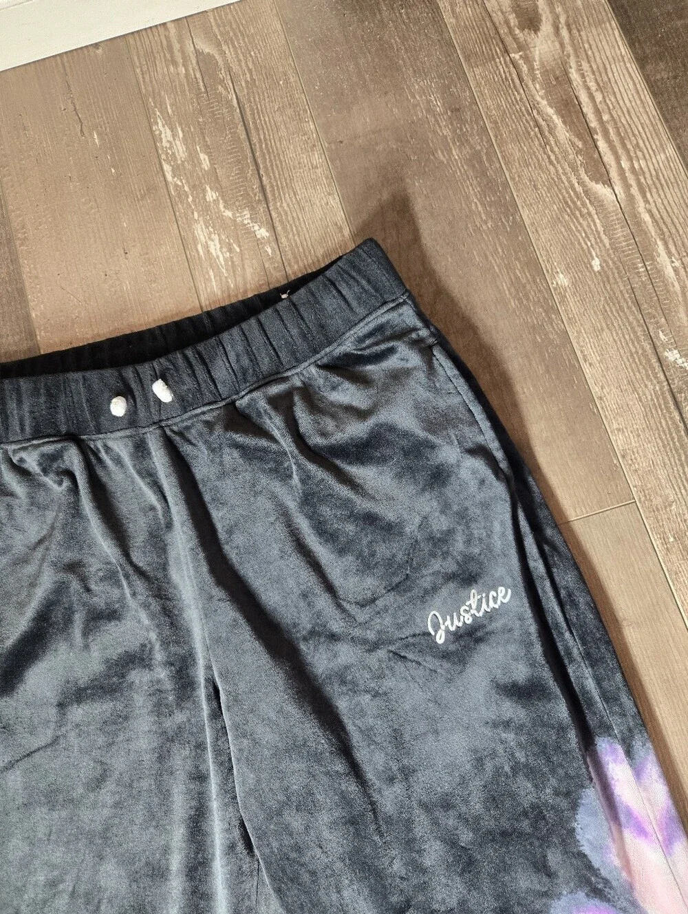 Justice Girls' Black & Purple Tie-Dye Velour Joggers Size Large 12/14 EUC